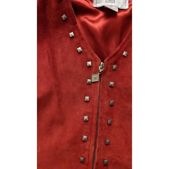 Lisa International 100 Percent Suede Red Vest with Metal Embellishment, Small - Picture 6 of 11